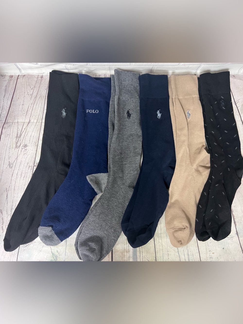 Lot of 6 Polo Ralph Lauren Dress Socks Men Black Navy Tan Gray